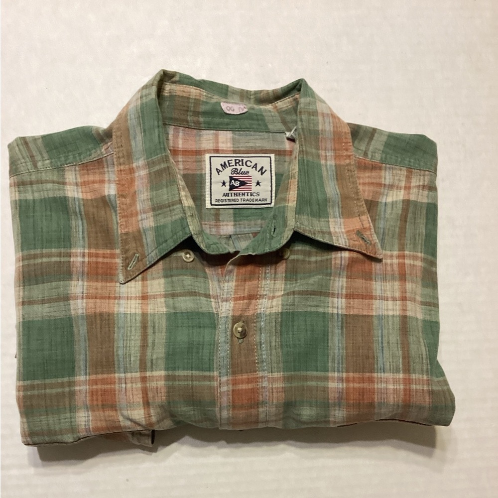 Vintage American Blue Cotton Short Sleeve Men’s Shirt Size Large